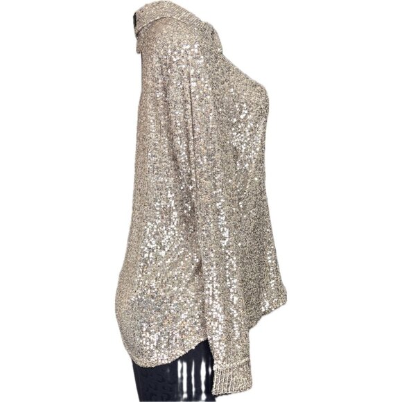 Cable & Gauge L Metallic Champagne Sequin Button Down Collar Long Sleeve Shirt - Picture 3 of 7